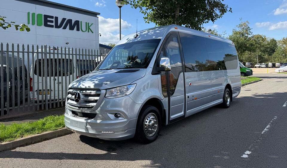 Brand new EVM UK XClusive 16-seater minibus with 2 tables finished in silver for sale